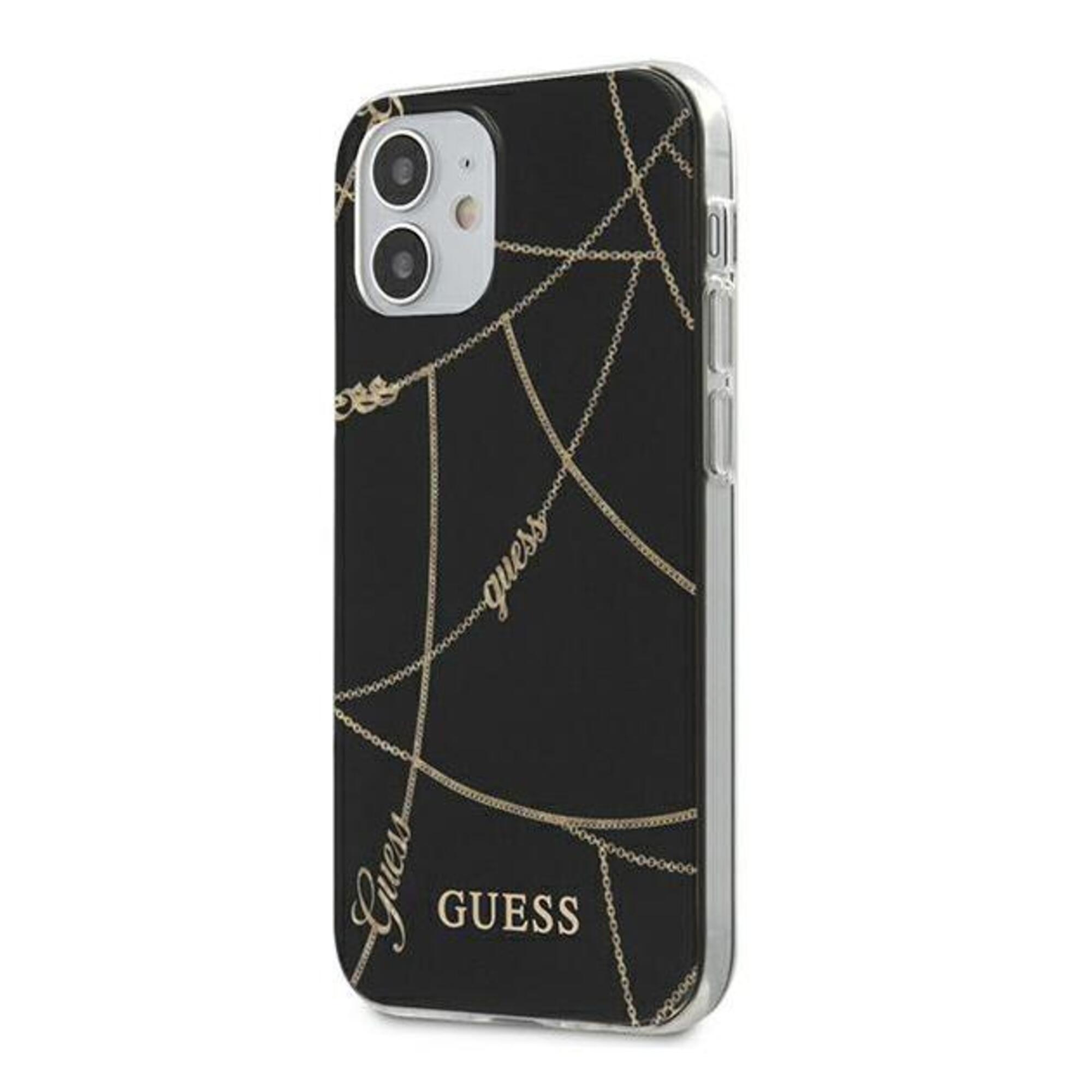 GUESS  &eacute;tui pour iPhone 12 mini 5.4 noir Gold Chain Collection - Neuf