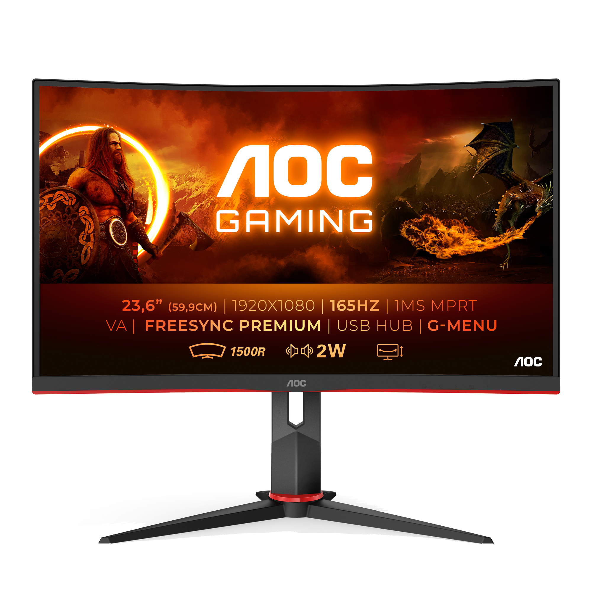 AOC G2 C24G2U/BK écran plat de PC 59,9 cm (23.6 ) 1920 x 1080 pixels Full HD LED Noir, Rouge - Neuf