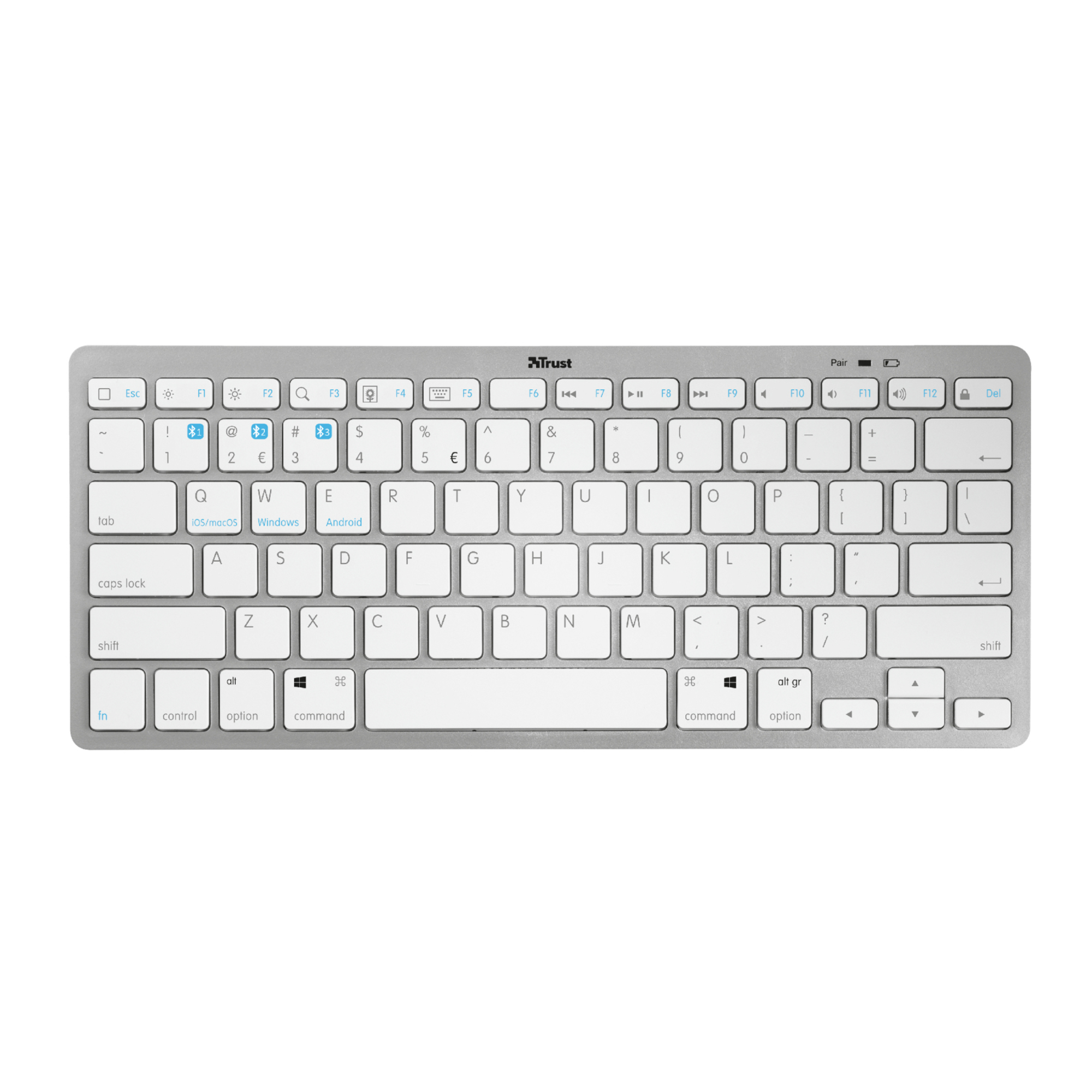 Trust Nado clavier Bluetooth AZERTY Français Métallique, Blanc - Neuf