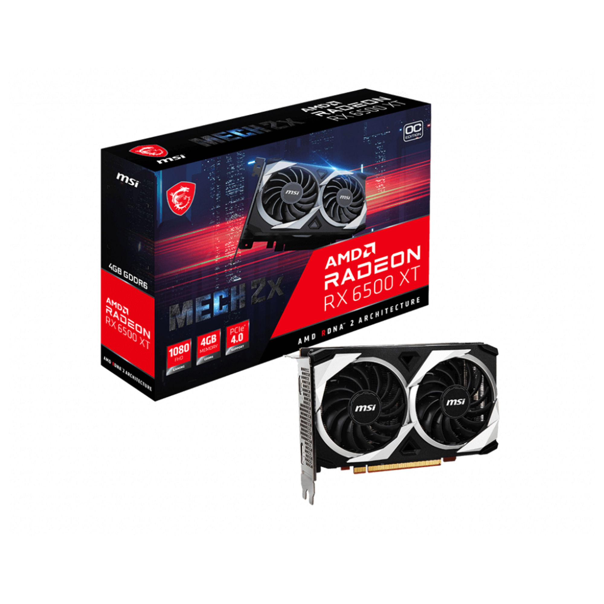 MSI MECH RADEON RX 6500 XT 2X 4G OC carte graphique AMD 4 Go GDDR6 - Neuf