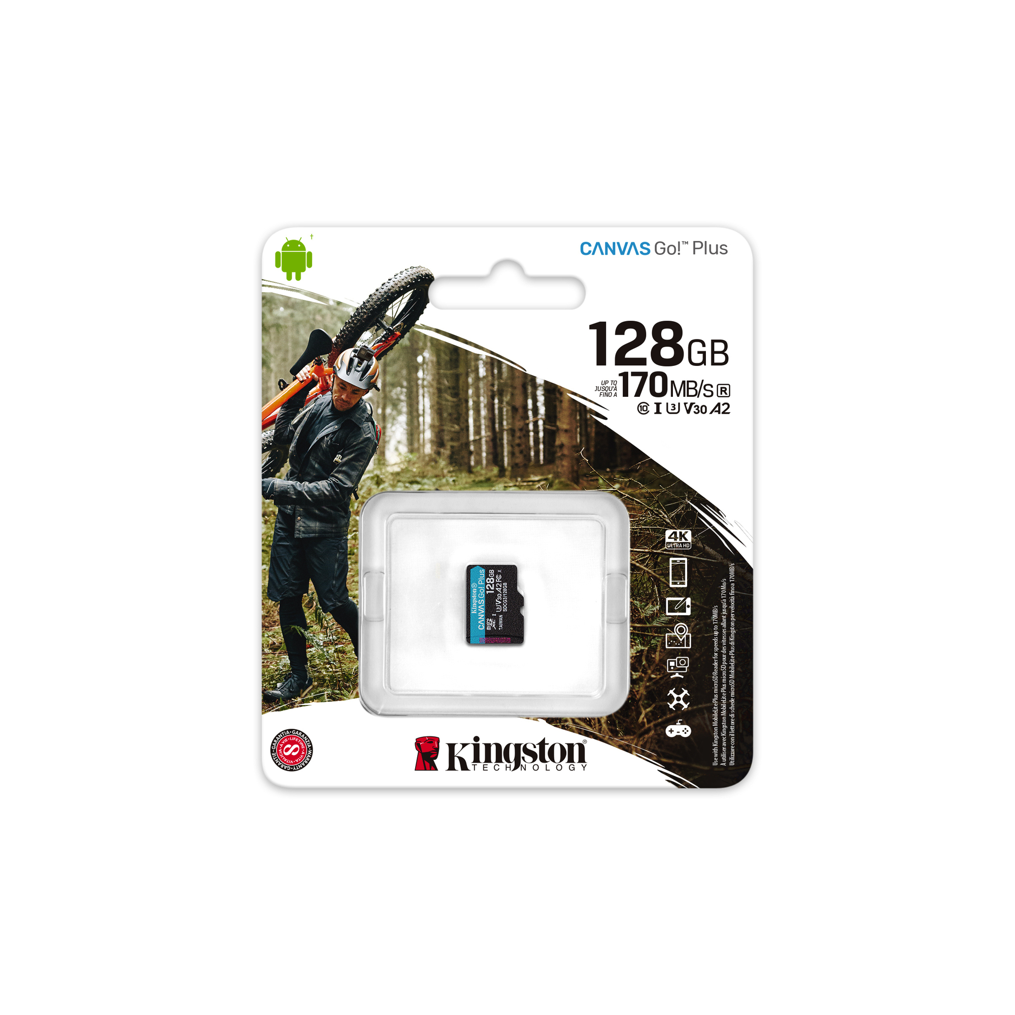 Kingston Technology Carte microSDXC Canvas Go Plus 170R A2 U3 V30 de 128 Go sans ADP - Neuf