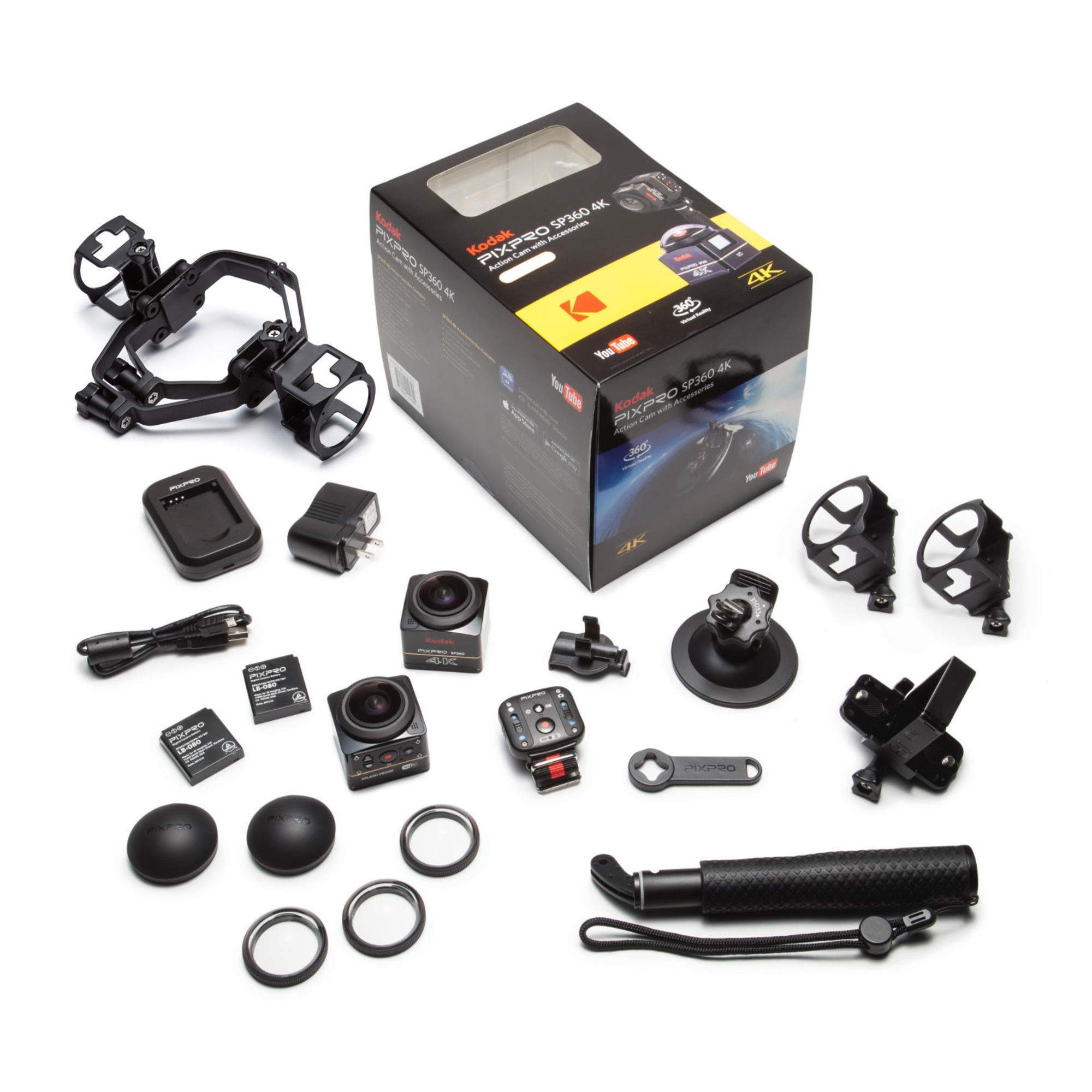 KODAK Pixpro SP360 4K Action Cam Noir - Pack Explorer - Caméra numérique 360° - Vidéo 4K - Accessoires inclus - Neuf