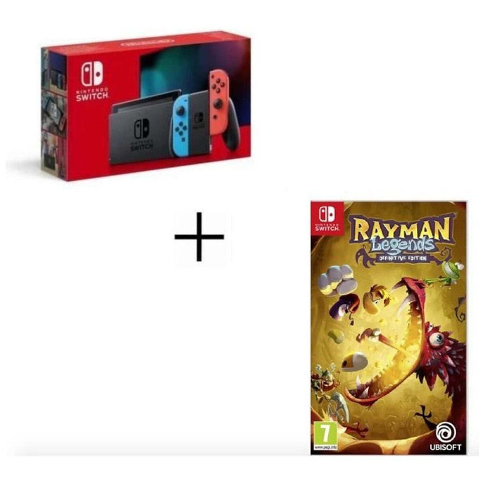 Switch Néon 32Go + Rayman Legends, Rouge, Bleu - Excellent état