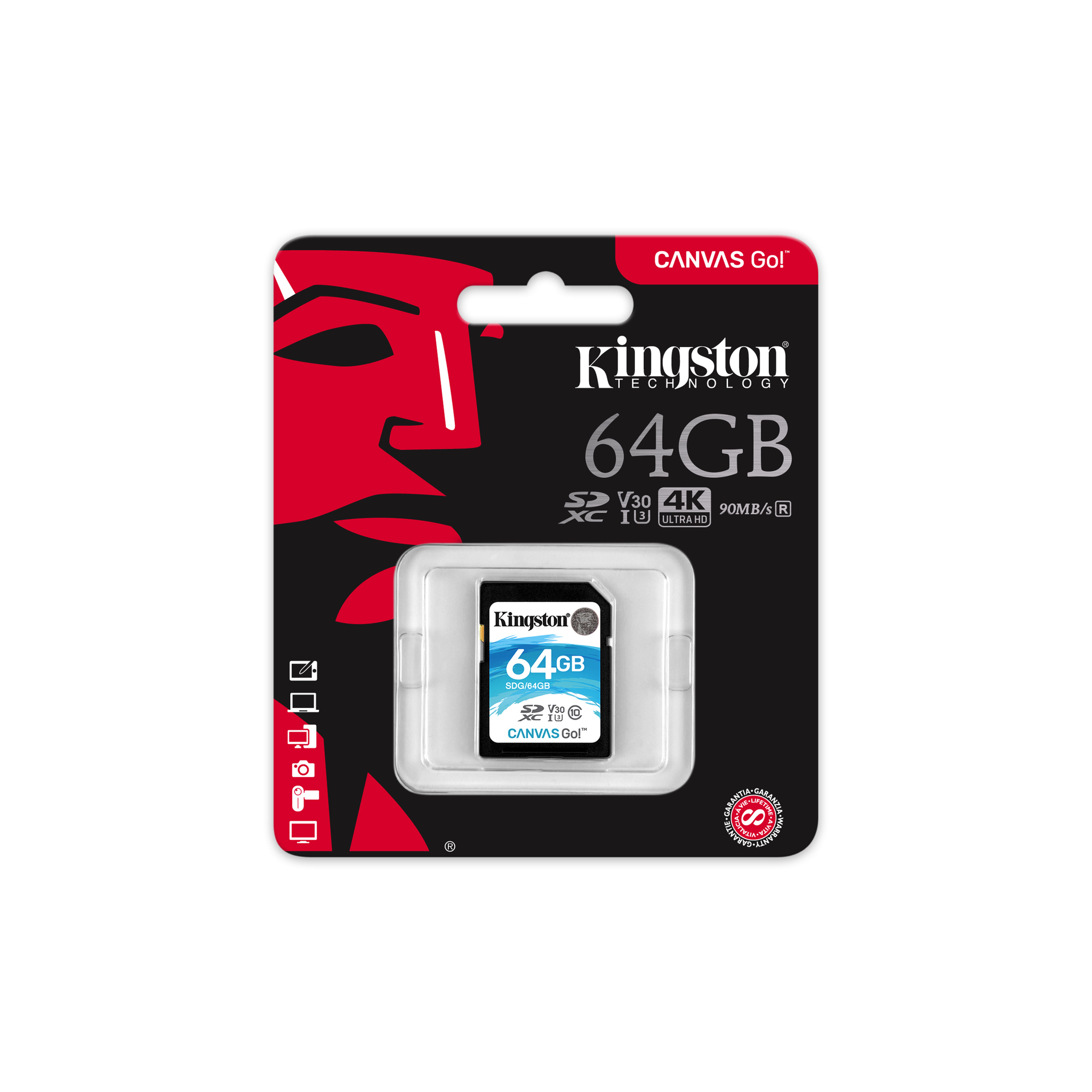 Kingston Canvas Go! Carte mémoire flash Video Class V30 / UHS I U3 / Class10 SDXC UHS I - vue 3