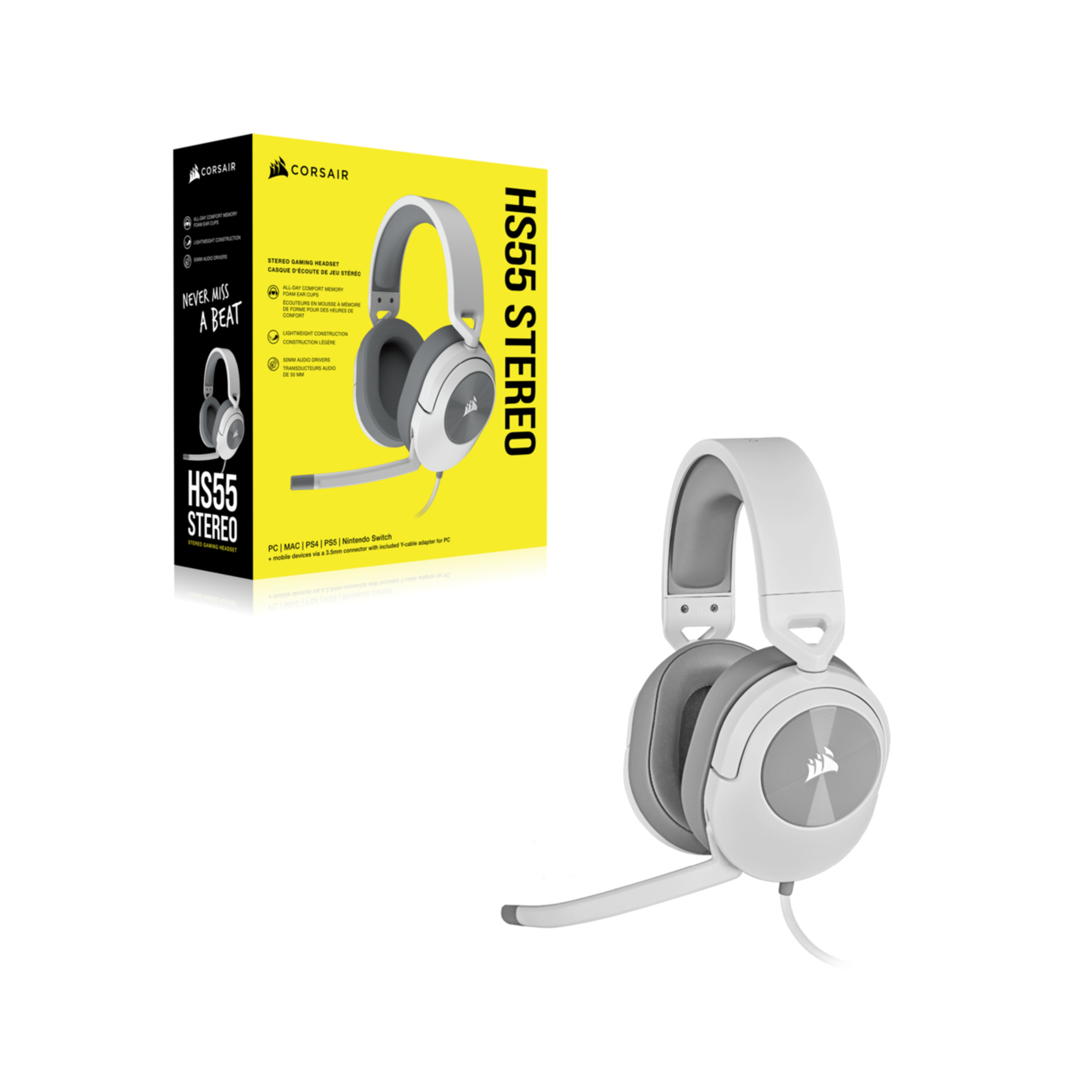 Casque gaming filaire Corsair HS55 STEREO - Blanc - Neuf