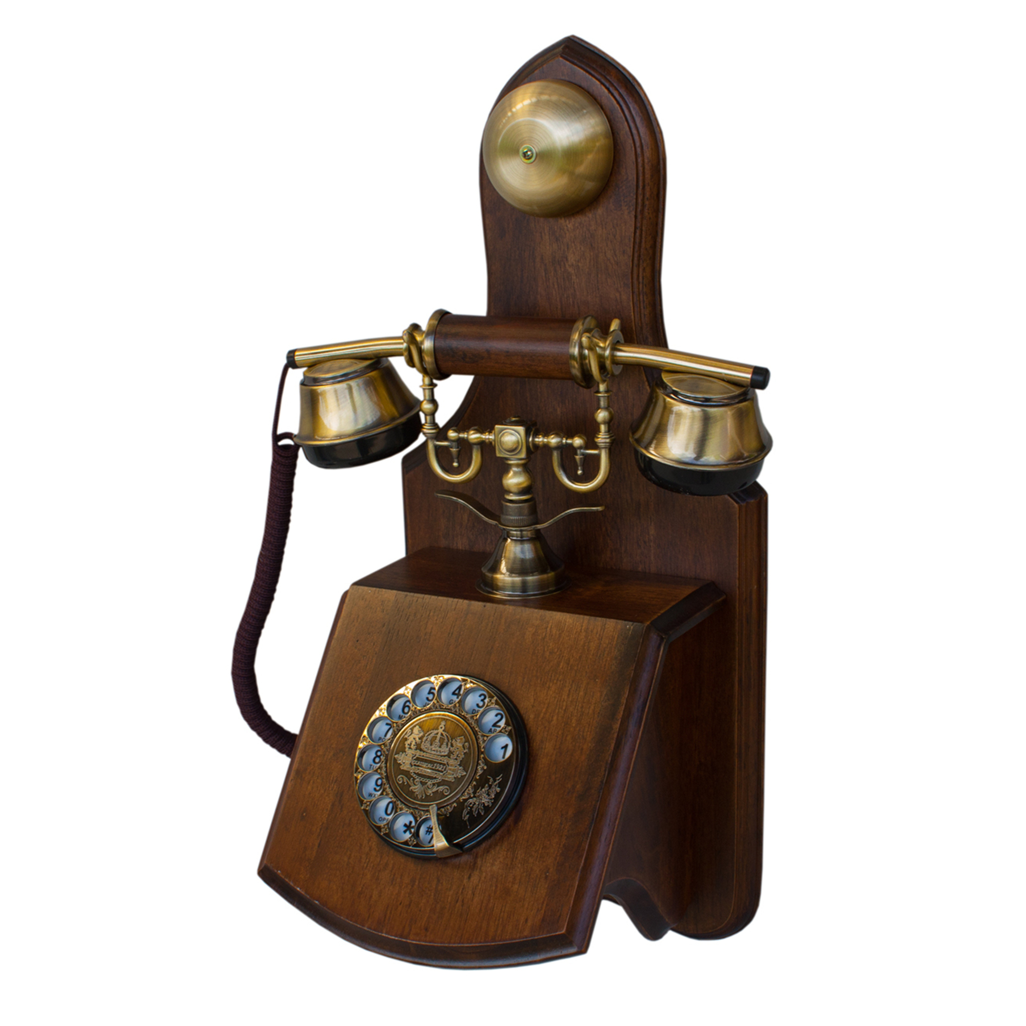 OPIS 1921 CABLE D téléphone mural rétro en bois et metal avec cadran rotatif Neuf - vue 9