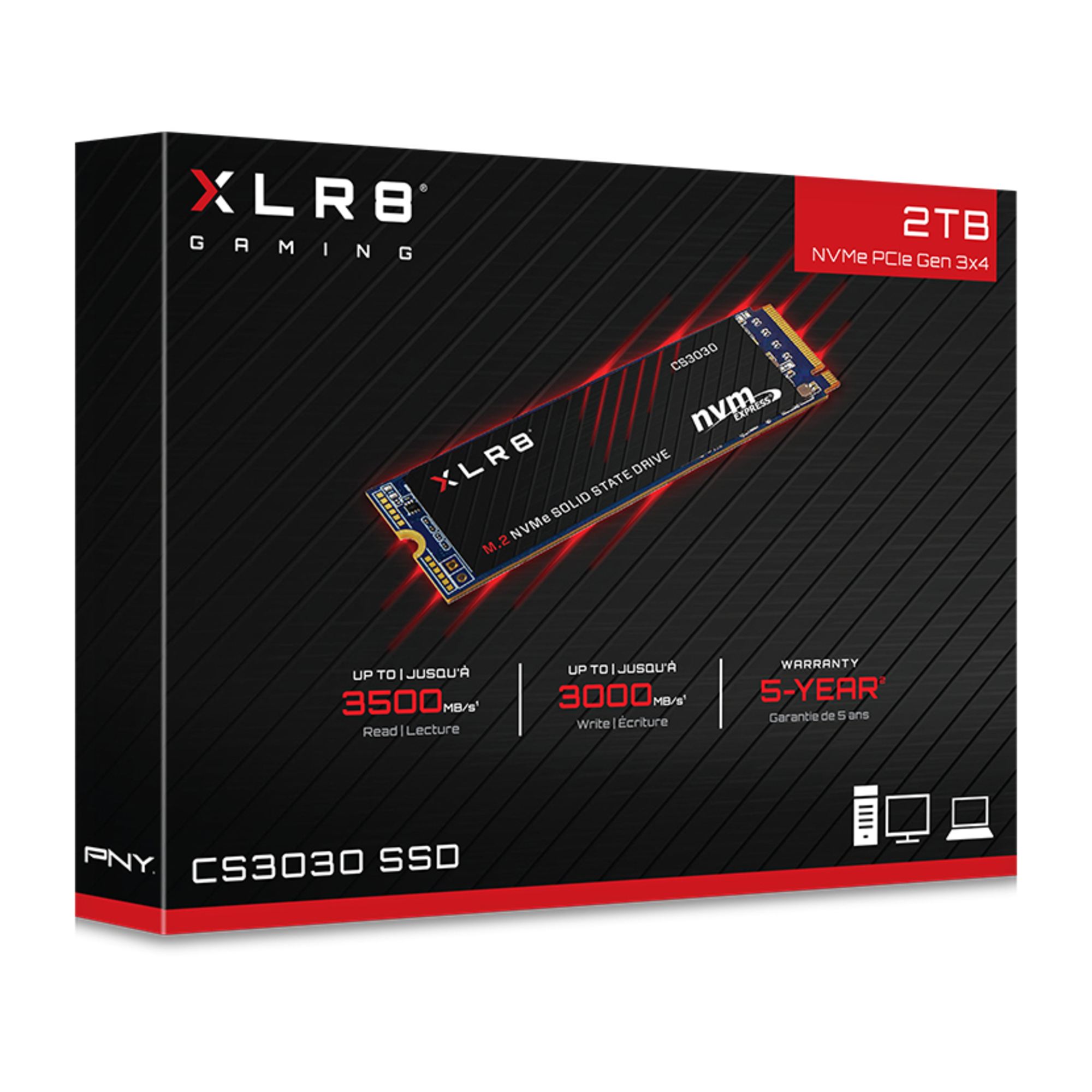 PNY XLR8 CS3030 2 To M.2 PCI Express NVMe 3D TLC - Neuf