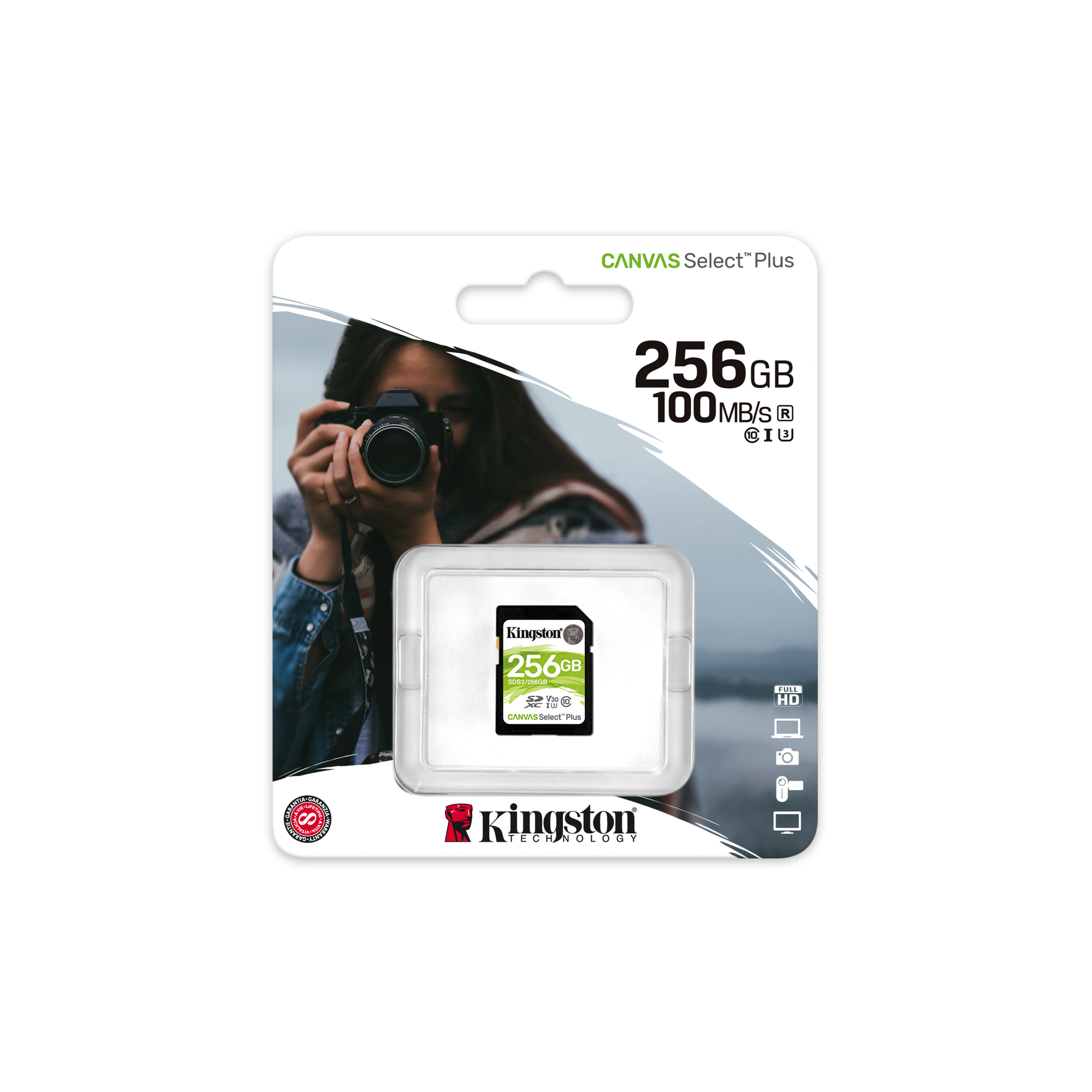 Kingston Technology Carte SDXC Canvas Select Plus 100R C10 UHS-I U3 V30 de 256 Go - Neuf