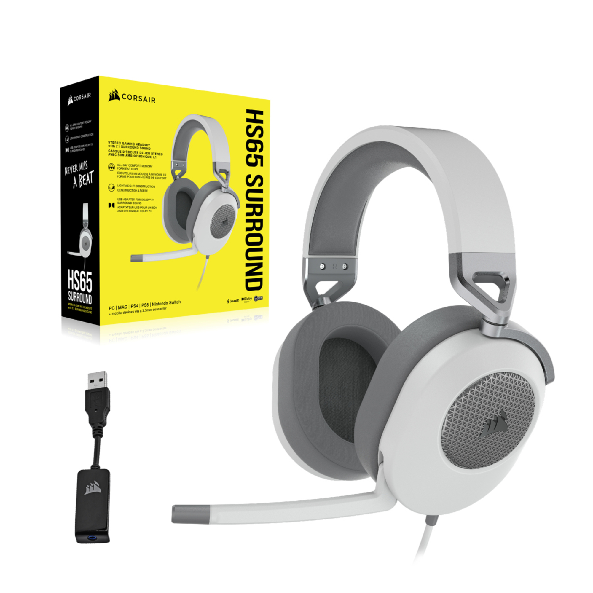 Corsair HS65 SURROUND Casque Avec fil À la main Jouer Blanc - Neuf