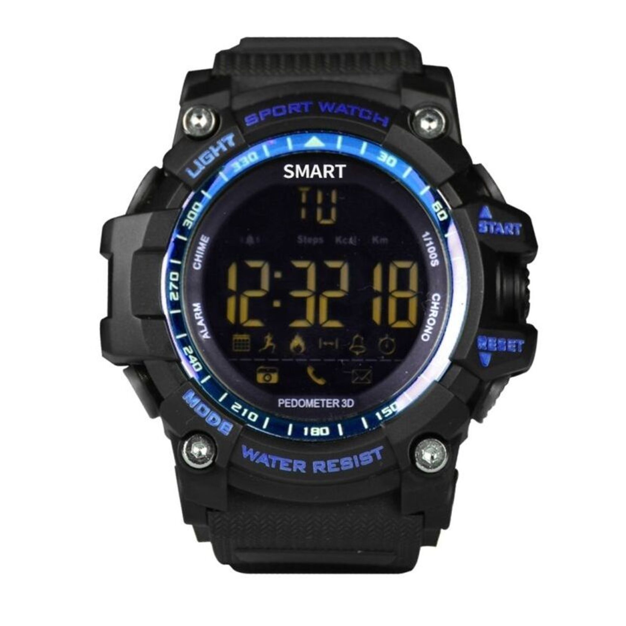 Montre Connectée Bluetooth Bracelet Sport Cadran Écran LCD IP67 50 M Bleu YONIS - Neuf