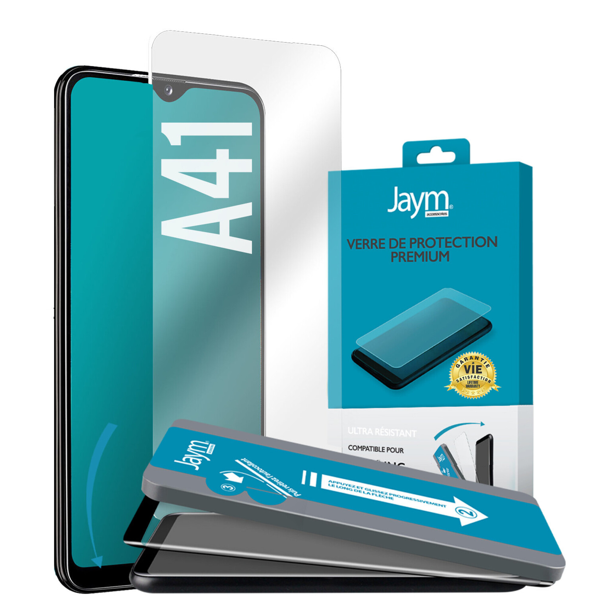 JAYM - Cristal Protector Premium para Samsung Galaxy A41 - Plano 2.5D - Garantía de por vida Reforzado 9H Ultra Resistente Compatible con Sensor Sónico - Aplicador Personalizado Incluido - nuevo