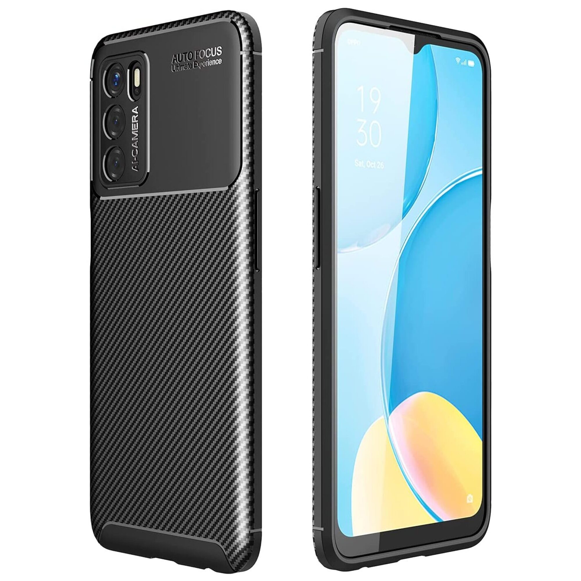 XEPTIO Coque bross&eacute;e noire pour Oppo A16 / A16S Carbon Fiber Antichoc