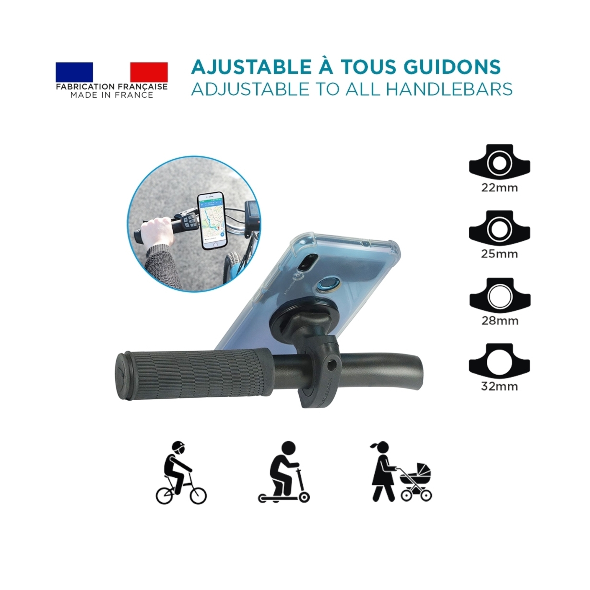 Support Smartphone pour Vélo Porte Téléphone Universel Fabriqué en France Rotation 360° Fixation Mécanique Sécurisée Neuf - vue 3