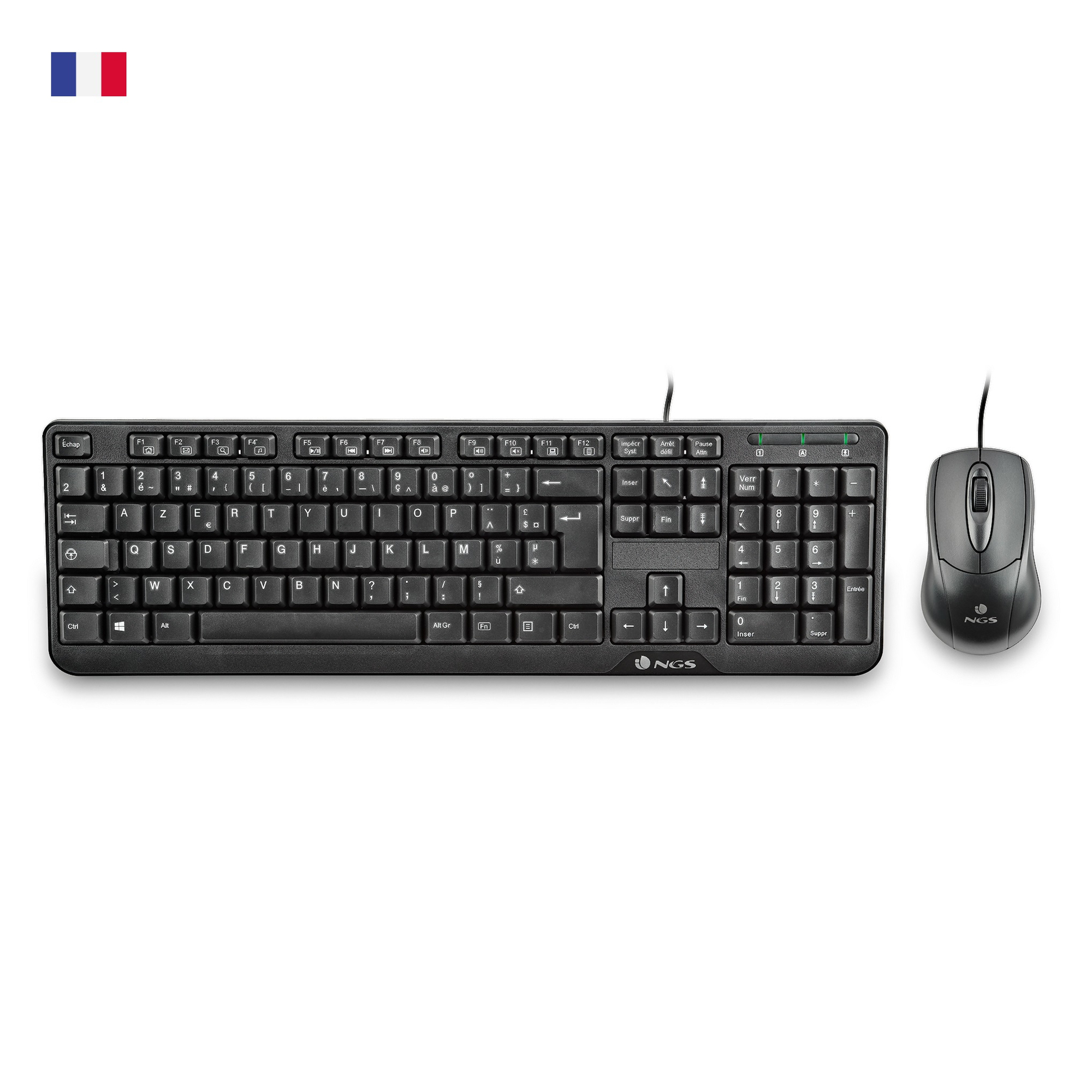 Ensemble Clavier et Souris NGS Cocoa Kit – AZERTY, 12 Touches Multimédia