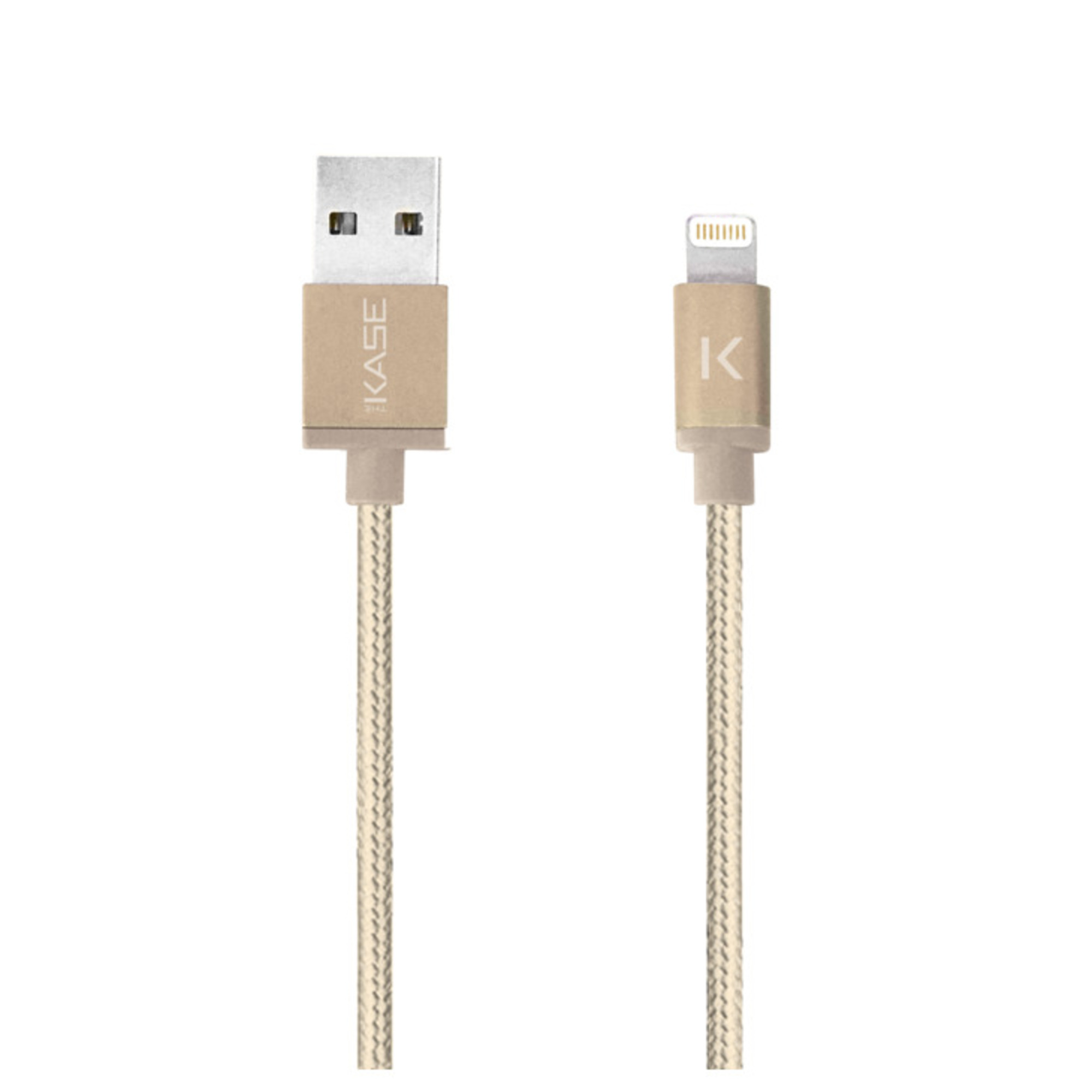THE KASE C&acirc;ble Lightning vers USB tress&eacute; m&eacute;tallis&eacute; certifi&eacute; MFi Apple Charge/Sync (1M), Or - Neuf