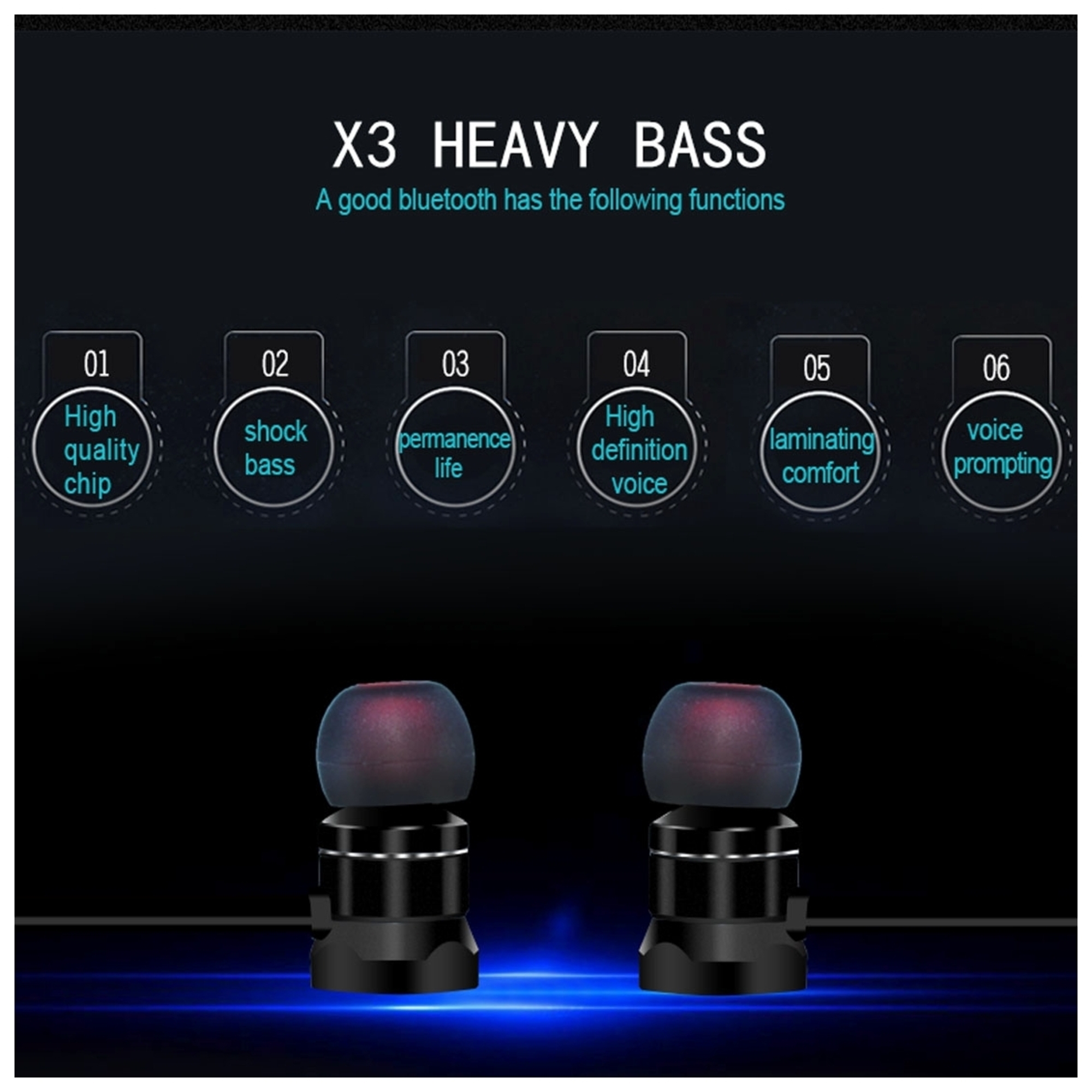 Écouteurs Bluetooth 5.0 Intra-Auriculaires Micro HD Téléphones Noir YONIS - Neuf