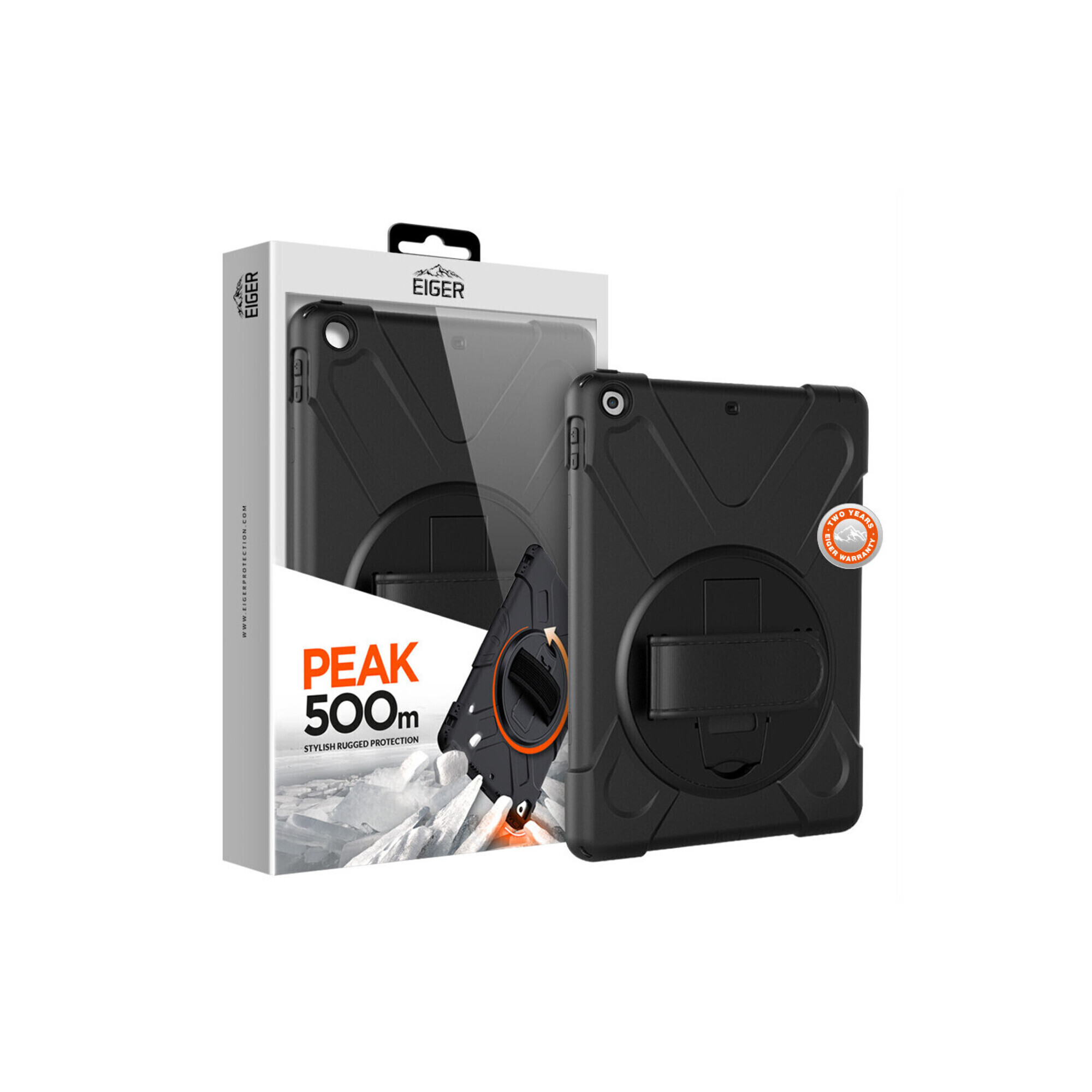 EIGER Peak Etui robuste avec b&eacute;quille rotative &agrave; 360&deg; pour Apple iPad Mini 6 (2021) Noir 500 m