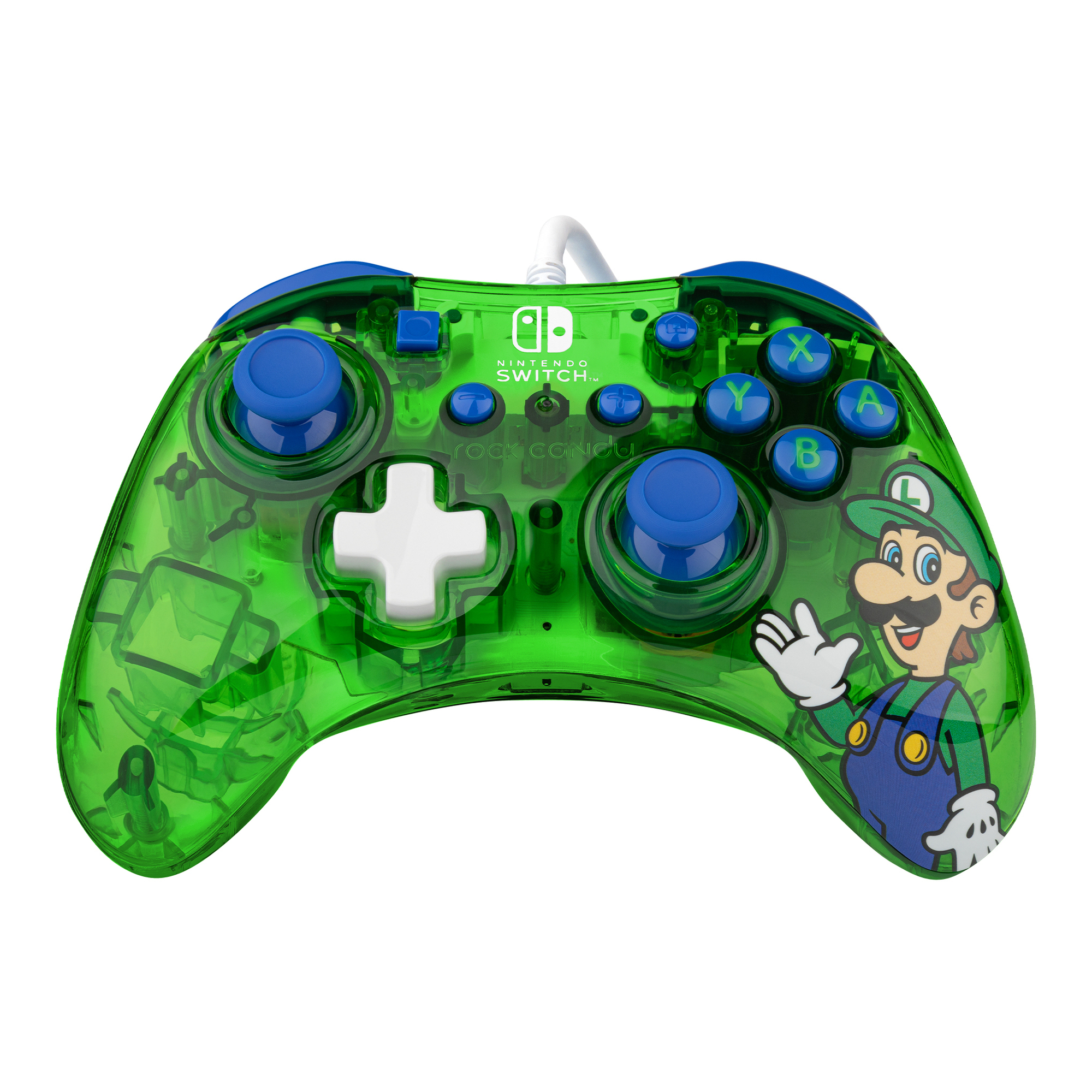 Rock Candy: Luigi Lime Bleu, Vert, Translucide USB Manette de jeu Analogique/Numérique Nintendo Switch, Nintendo Switch Lite, Nintendo Switch OLED - Neuf