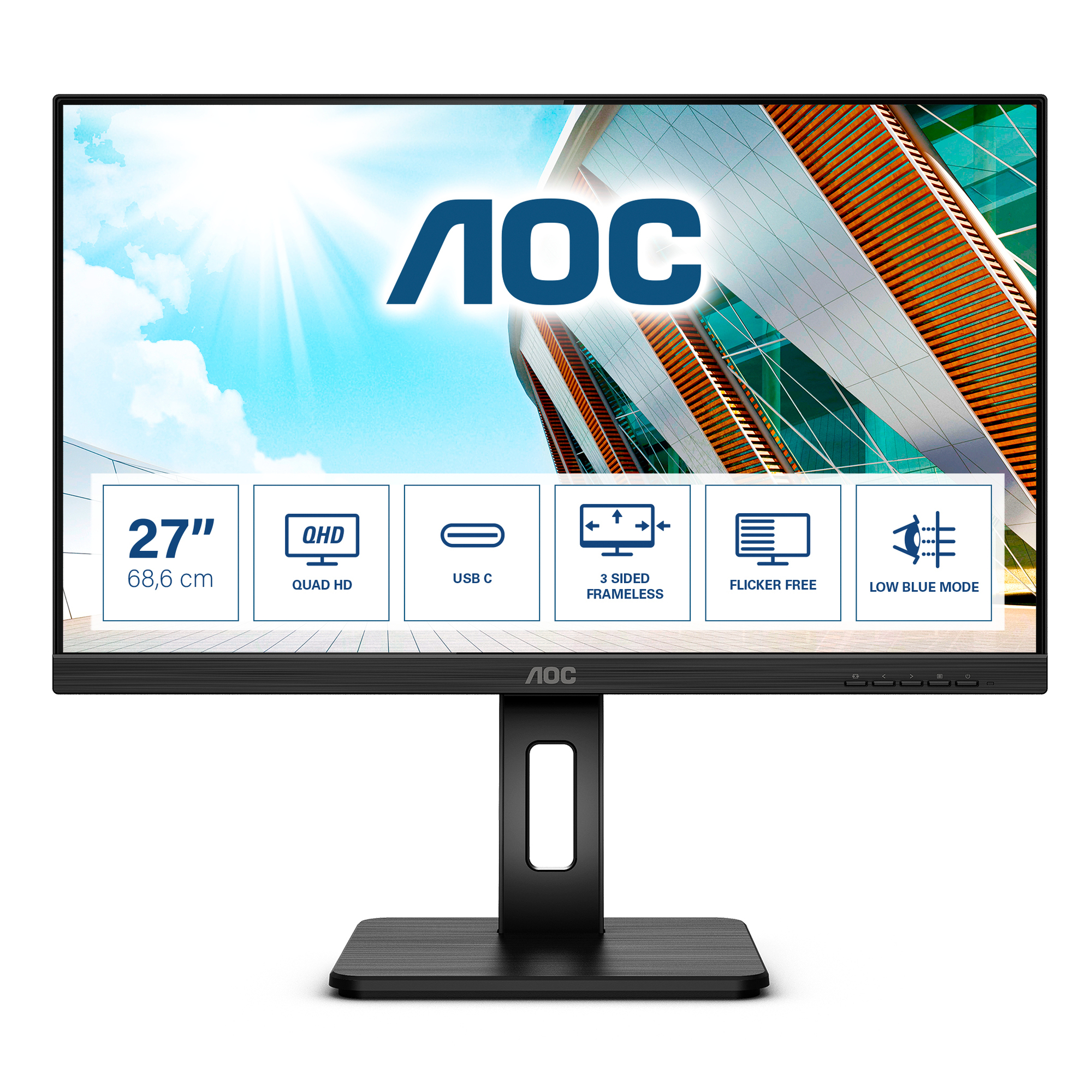 AOC P2 Q27P2CA écran plat de PC 68,6 cm (27 ) 2560 x 1440 pixels 2K Ultra HD LED Noir - Neuf