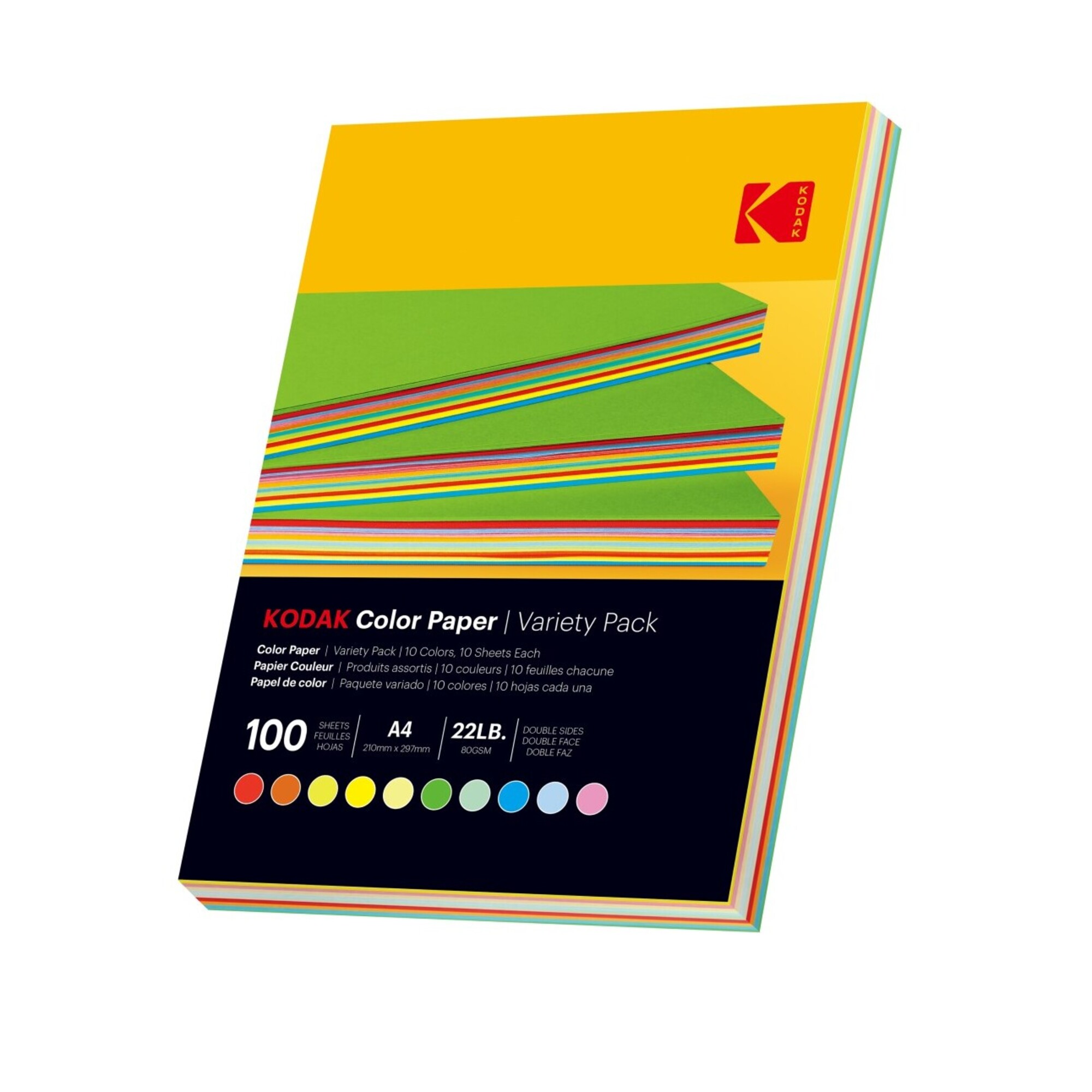 KODAK Ramette de 100 feuilles papier couleur /m². Format A4 21x29.7cm . . Jaune. . et - vue 2